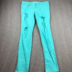 Bullhead Black Distressed Jeans Women's Size‎ 11 Teal Ripped Slim Fit RN 090233